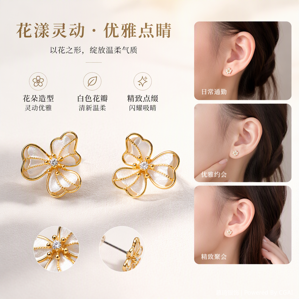 S925 joyería de plata de cuatro hojas pendientes moda simple y versátil elegante chica earpieces pareja regalo joyería