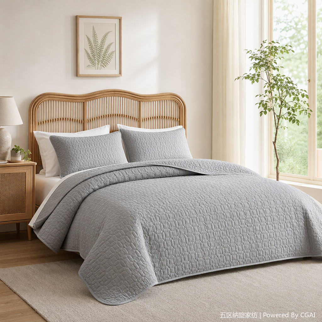 Серую стегалку кладет в удобную, мягкую и уютную кровать скруббастера details Picture