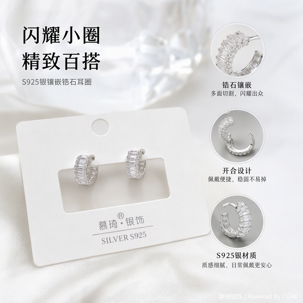 Pendientes de plata brillante con diamantes simple moda versátil orejeras feminilidad estilo elegante varios