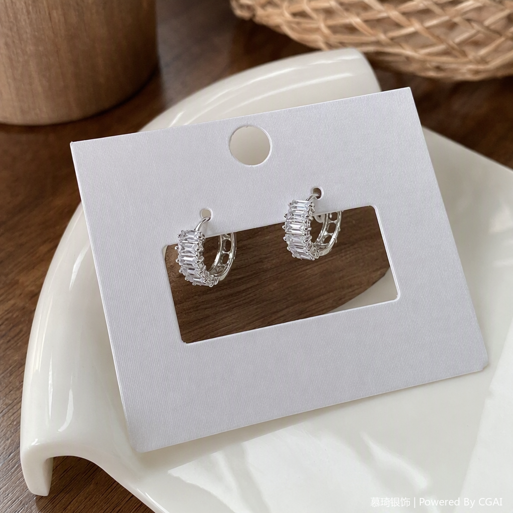 Pendientes de plata brillante con diamantes simple moda versátil orejeras feminilidad estilo elegante varios details Picture