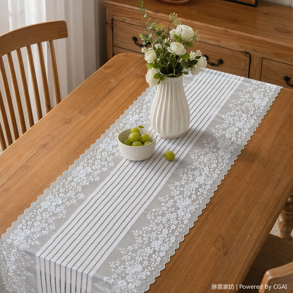 White lace table flag, custom home soft furnishings, ceramic tools, crystal chandelier decorations, simple and elegant living room and bedroom ornaments details Picture