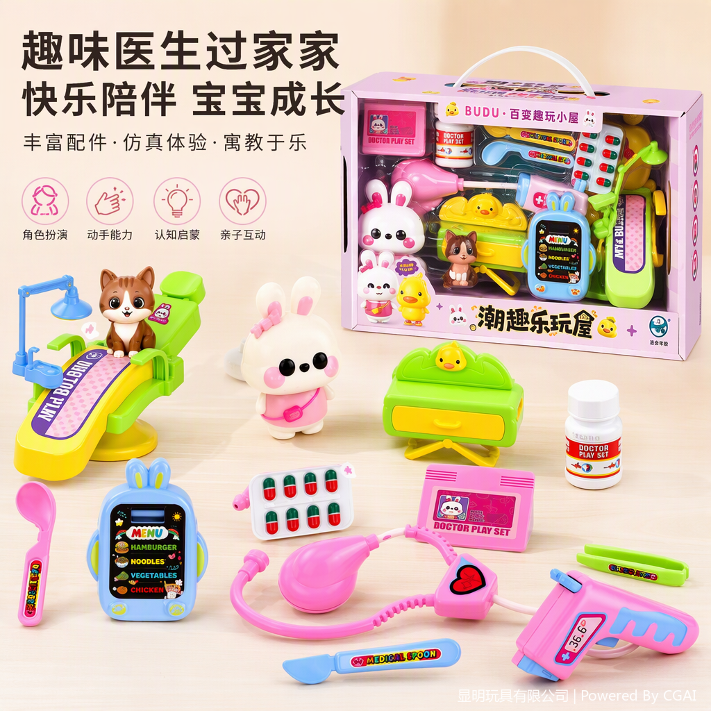 Children's role-playing toy set, pink and green mixed and matched, medical simulation game, educational and enlightenment children's early education products