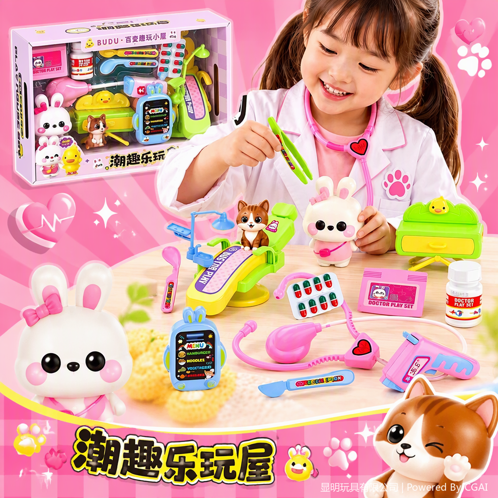 Juegos de rol para niños set rosa verde mezcla cuidado médico juego de simulación rompecabezas iluminación infantil suministros de educación temprana Specification image