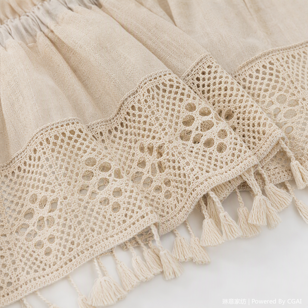 Beige lace tassel curtains, soundproof gauze curtains, curtain supplies, curtain buckles, decorative bedroom and living room blackout curtain accessories, short curtains, kitchen curtains Application Scenario