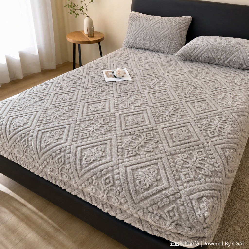 Grey three-dimensional relief patterned pure cotton single bed cover, bedspread, bed skirt, student bed cover, dust-proof, moisture-proof, simple and comfortable details Picture