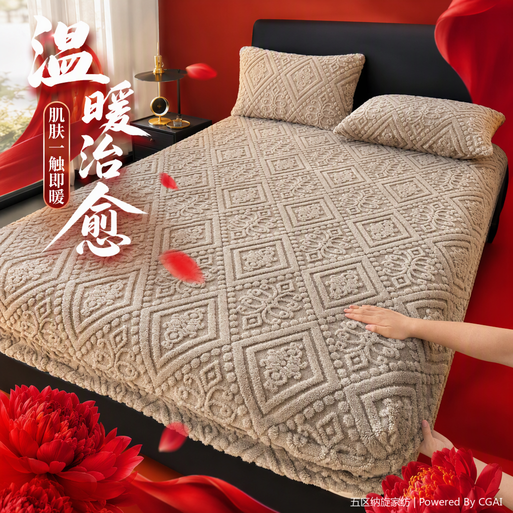 Grey three-dimensional relief patterned pure cotton single bed cover, bedspread, bed skirt, student bed cover, dust-proof, moisture-proof, simple and comfortable Specification image