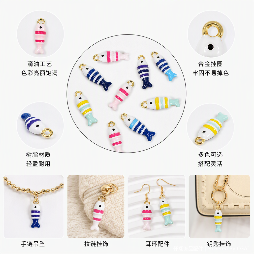 彩色条纹小鱼造型吊坠手握多款鱼形饰品个性时尚潮流配饰品