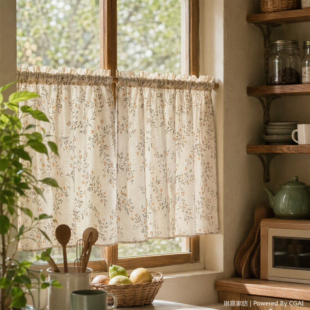 Delicately woven floral patterned cotton and linen curtains, soundproof gauze curtains, curtain buckles, home furnishings, decorative fabric window decorations details Picture