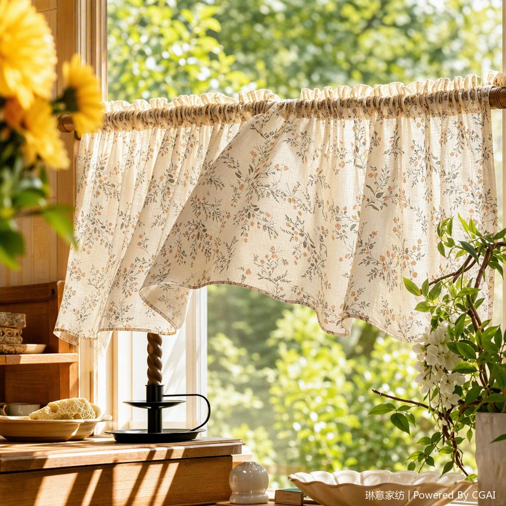 Delicately woven floral patterned cotton and linen curtains, soundproof gauze curtains, curtain buckles, home furnishings, decorative fabric window decorations Specification image