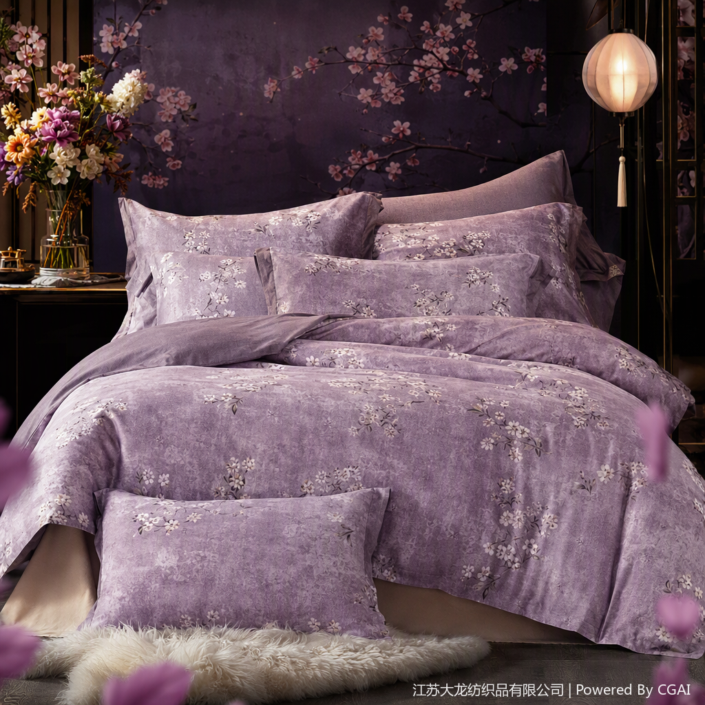 Elegant grey floral pattern four-piece bedding set, simple and fashionable bedding, home bedspread, bed sheet and duvet cover combination Specification image
