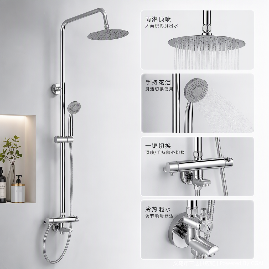 Multi-functional shower head set, all-copper nozzle, cold and hot water pipe accessories, bathroom and shower decoration products Specification image