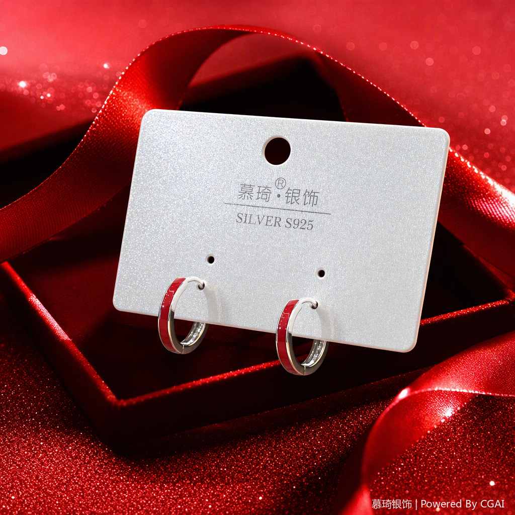 Moda rojo esmaltado plata pendientes simple temperamento versátil orejeras mujeres tendencia pendientes regalos regalos Specification image