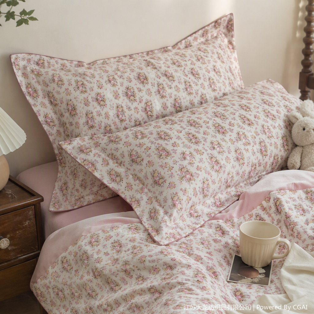 Pink floral pattern four-piece bedding set, soft and comfortable pure cotton bedding set, warm bedroom decoration, bed sheet, duvet cover and pillowcase combination