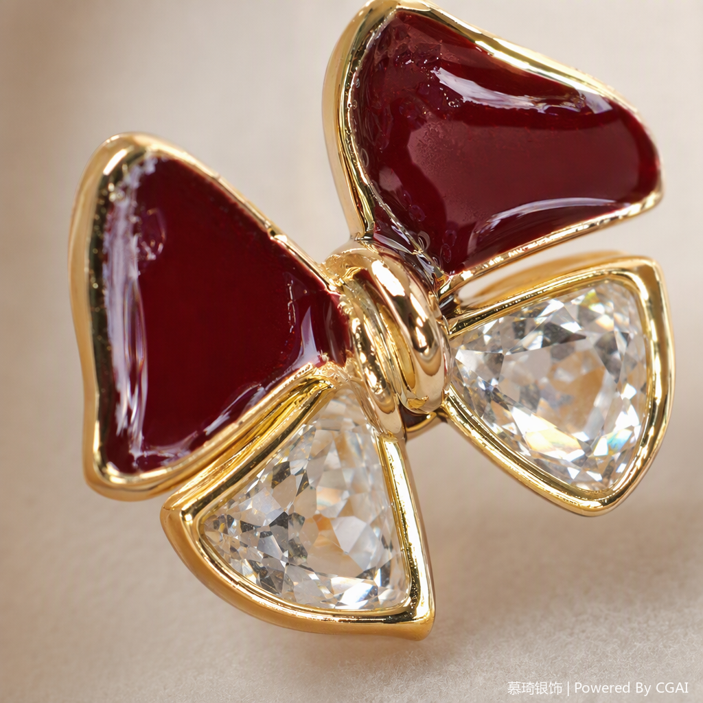 Mucci joyas de plata S925 esmalte rojo con diamantes lazo de novia aretes moda versátil para mujeres orejeras regalos recomendar Application Scenario