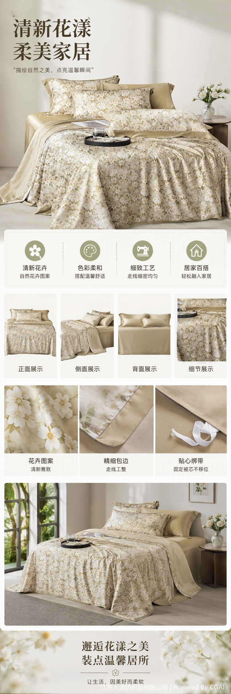 Colorful floral pattern bedding set, comfortable and soft bedroom bed sheet and duvet cover four-piece set, Korean style simple design pic 1
