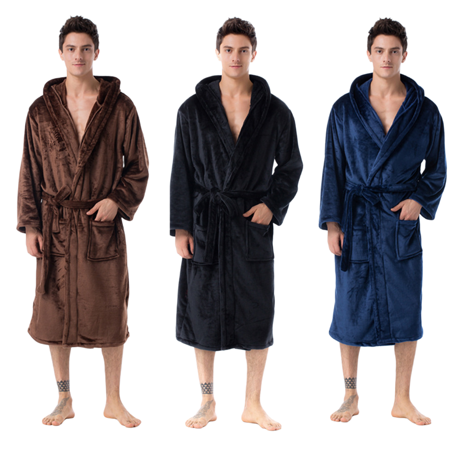 Men's brown bathrobe, loose and warm home wear, dark blue and black casual bathrobe, adult bathrobe, men's winter pajama set Application Scenario