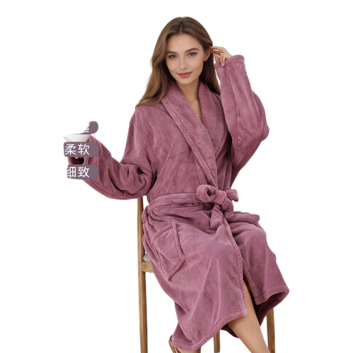 Coral fleece plain large-sized bathrobe for women, moxibustion, warm and comfortable home wear, bathrobe for autumn and winter Item Picture