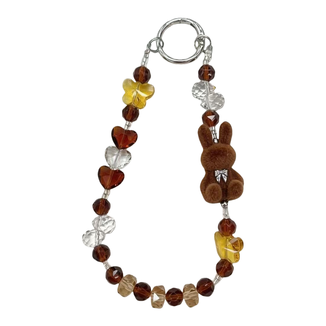 Cute brown plush rabbit pendant, beaded key chain, fashionable and creative handcrafted gift accessory Item Picture