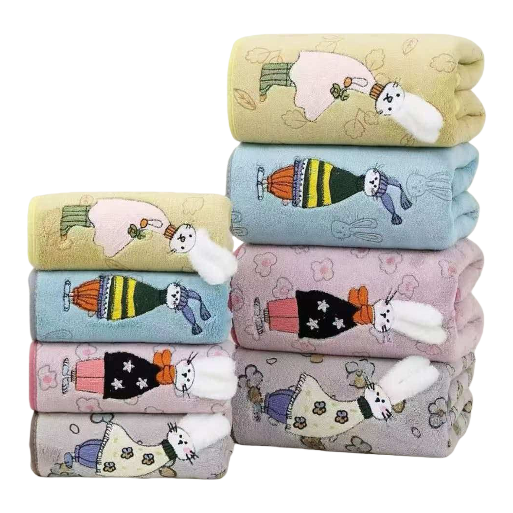 Cute cartoon rabbit pattern soft towel, home bath towel, baby face towel, children's absorbent towel, multiple colors to choose from Item Picture
