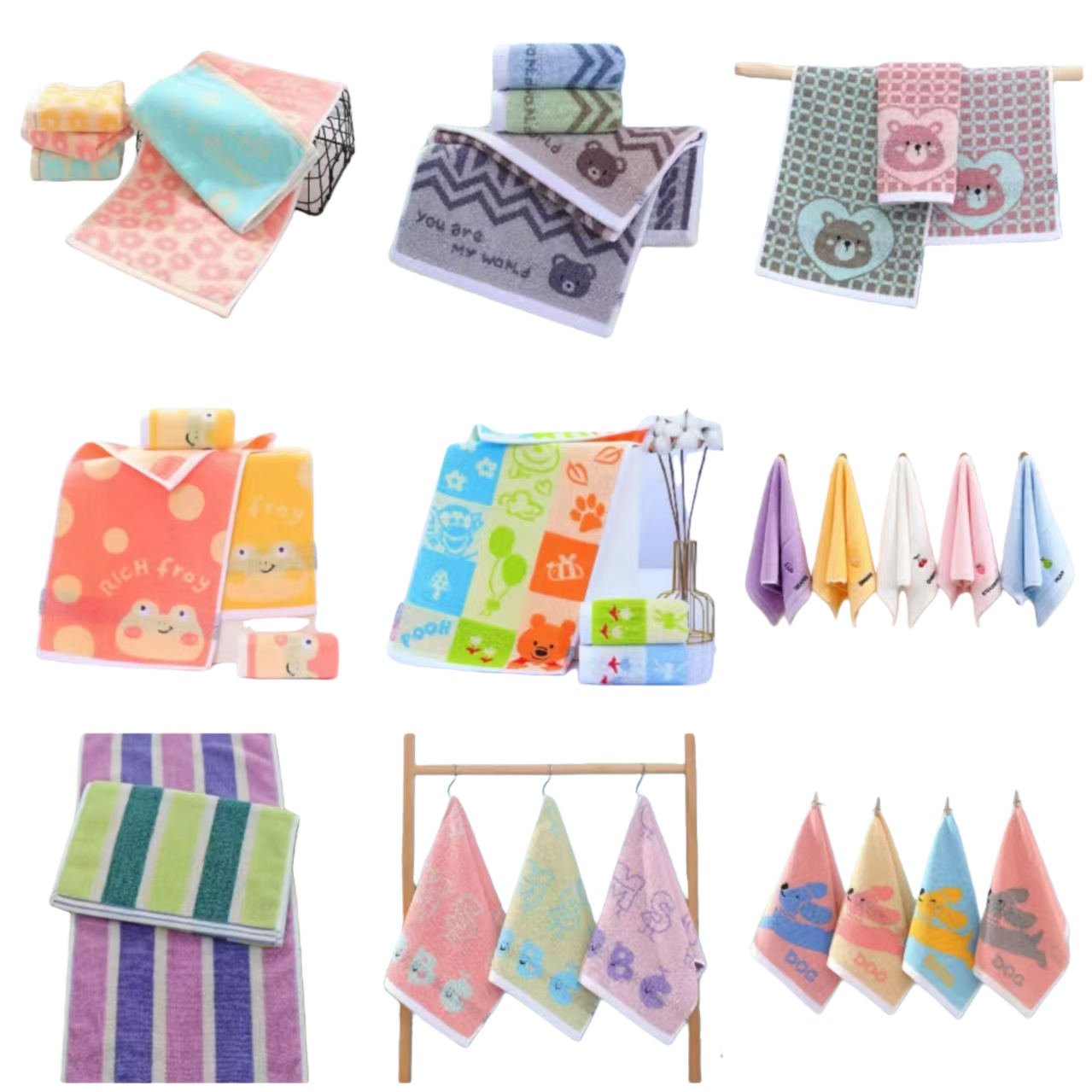 Toalla de niños de color de dibujos animados suave absorbente baby face toalla productos para bebés toalla para niños patrón lindo Item Picture