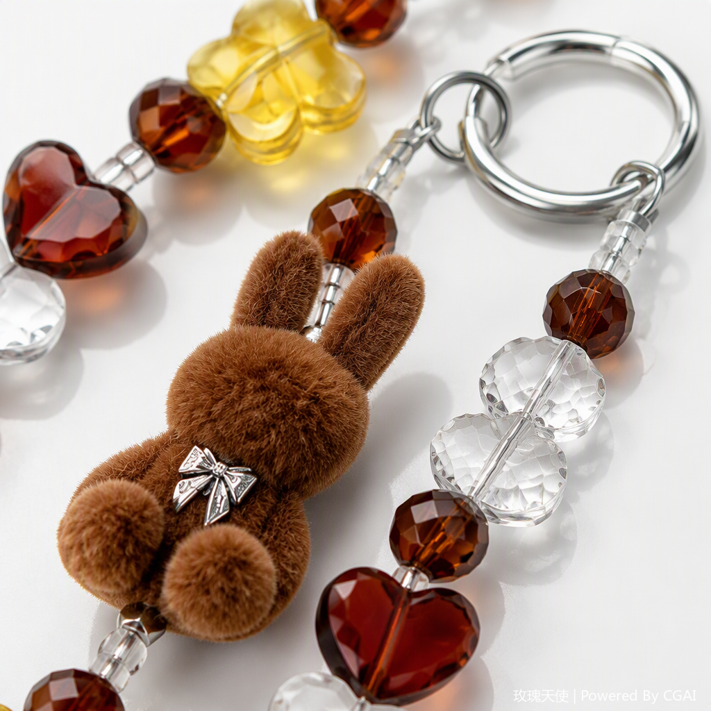Cute brown plush rabbit pendant, beaded key chain, fashionable and creative handcrafted gift accessory Application Scenario