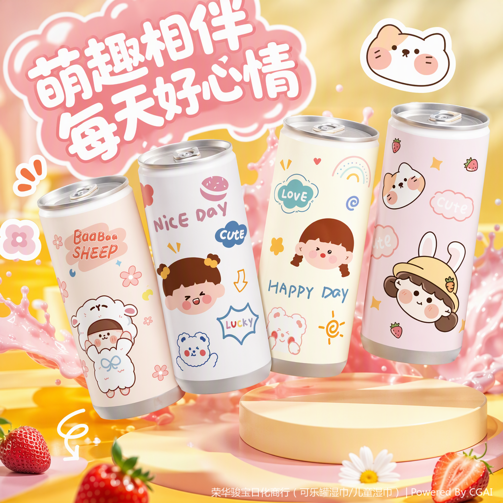 小女孩湿巾纸罐装便携清洁湿巾卫生巾适用多场景柔软舒适