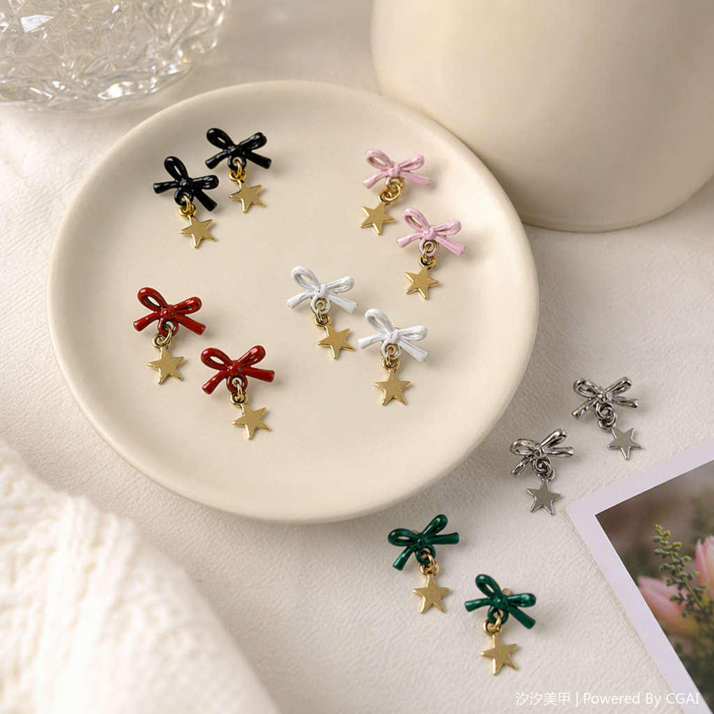 蝴蝶结&五角星吊坠美甲饰品产品图