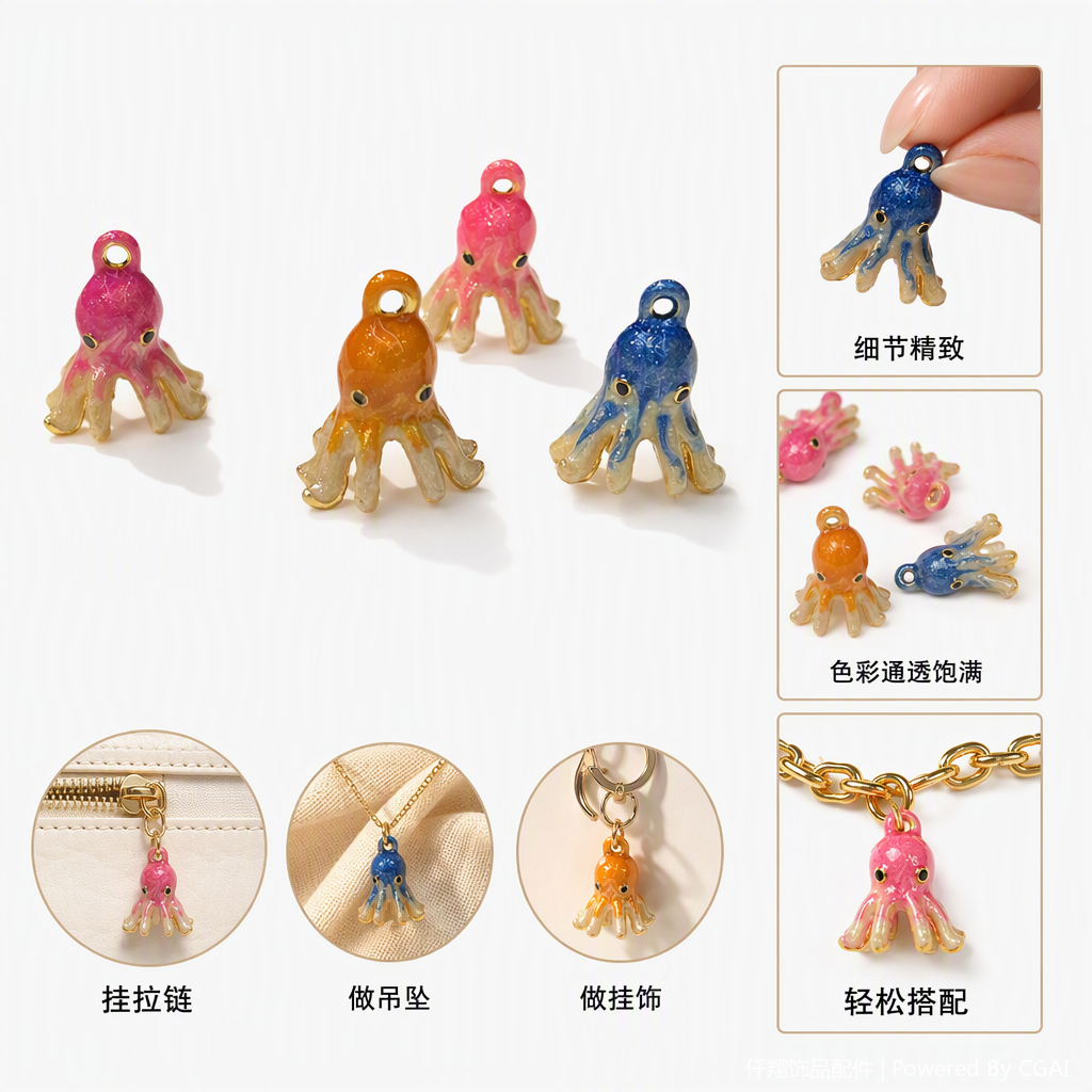 彩色釉面小章鱼吊坠创意个性时尚潮流手工饰品礼物收藏品