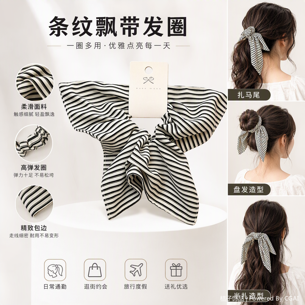 时尚黑白条纹蝴蝶结发饰简约百搭发夹发卡发饰品发型点缀女款