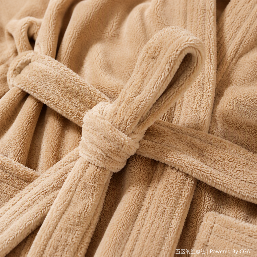 Model display of beige coral fleece women's bathrobes, moxibustion suits, warm and comfortable home wear for autumn and winter Application Scenario