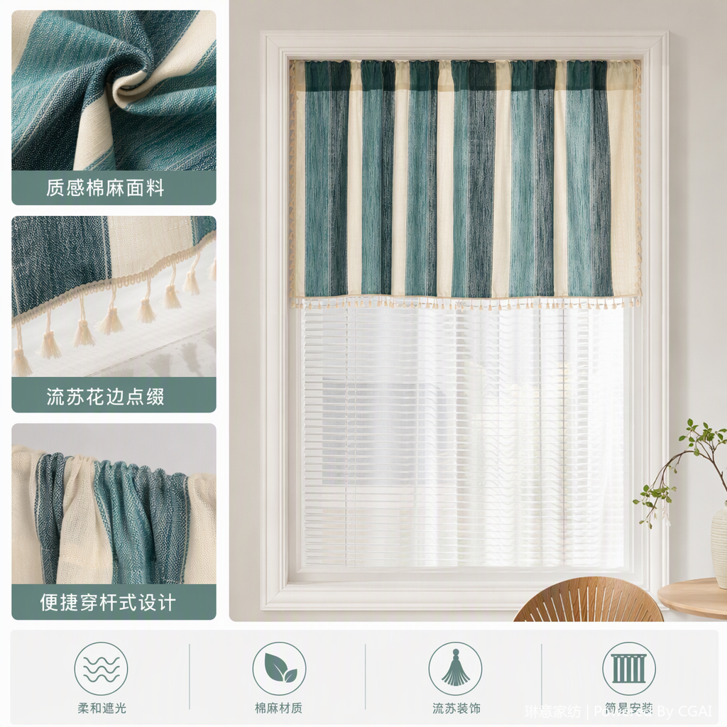 أغطية الستائر ذات الأغطية الزرقاء والأبيض مغطاة بأغطية النوافذ، أغطية الستائر
