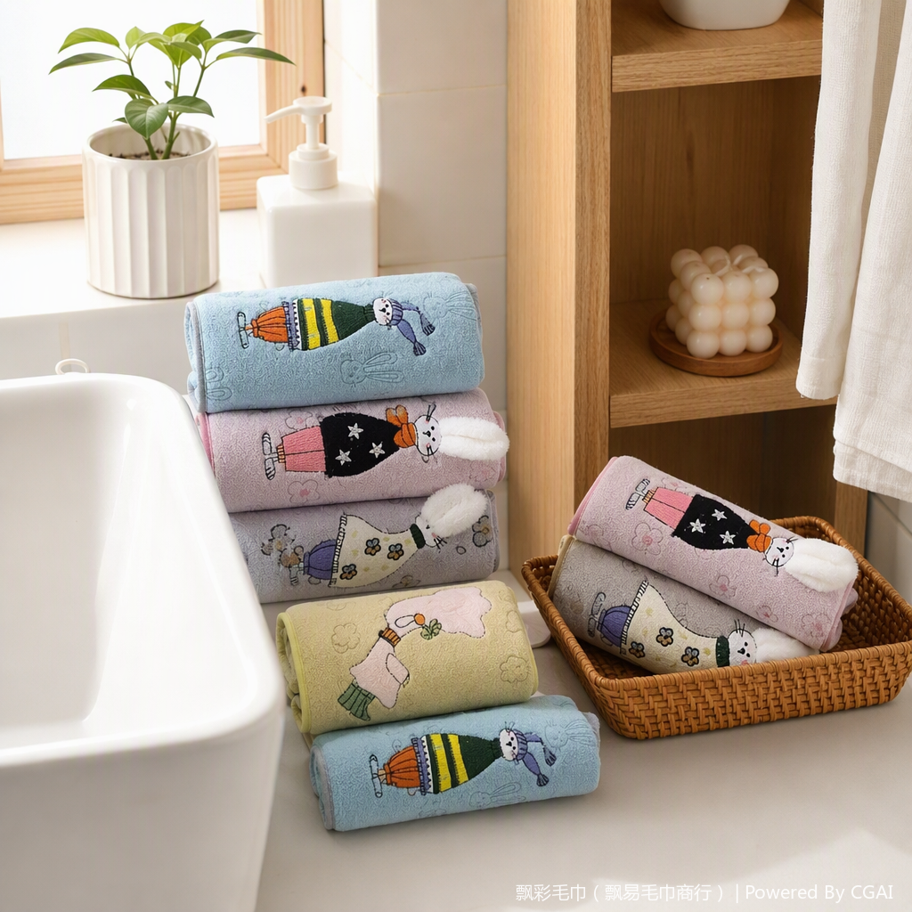 Cute cartoon rabbit pattern soft towel, home bath towel, baby face towel, children's absorbent towel, multiple colors to choose from details Picture