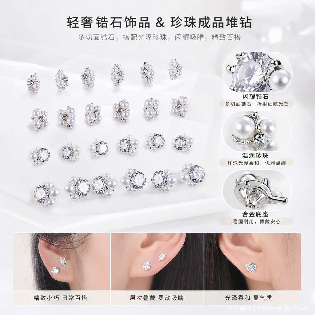 轻奢锆石珍珠美甲装饰套装四组不同尺寸堆钻组合ZS-4118-4121美甲配件
