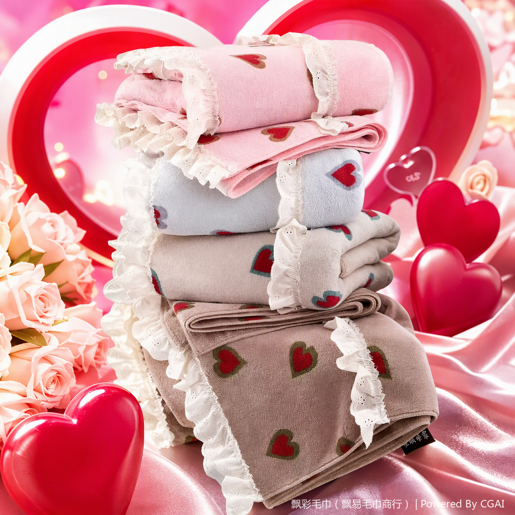 شكل قلب متعدد الألوان، منشفة جانبية ذات طبقات من الماء الناعم المقوى Specification image