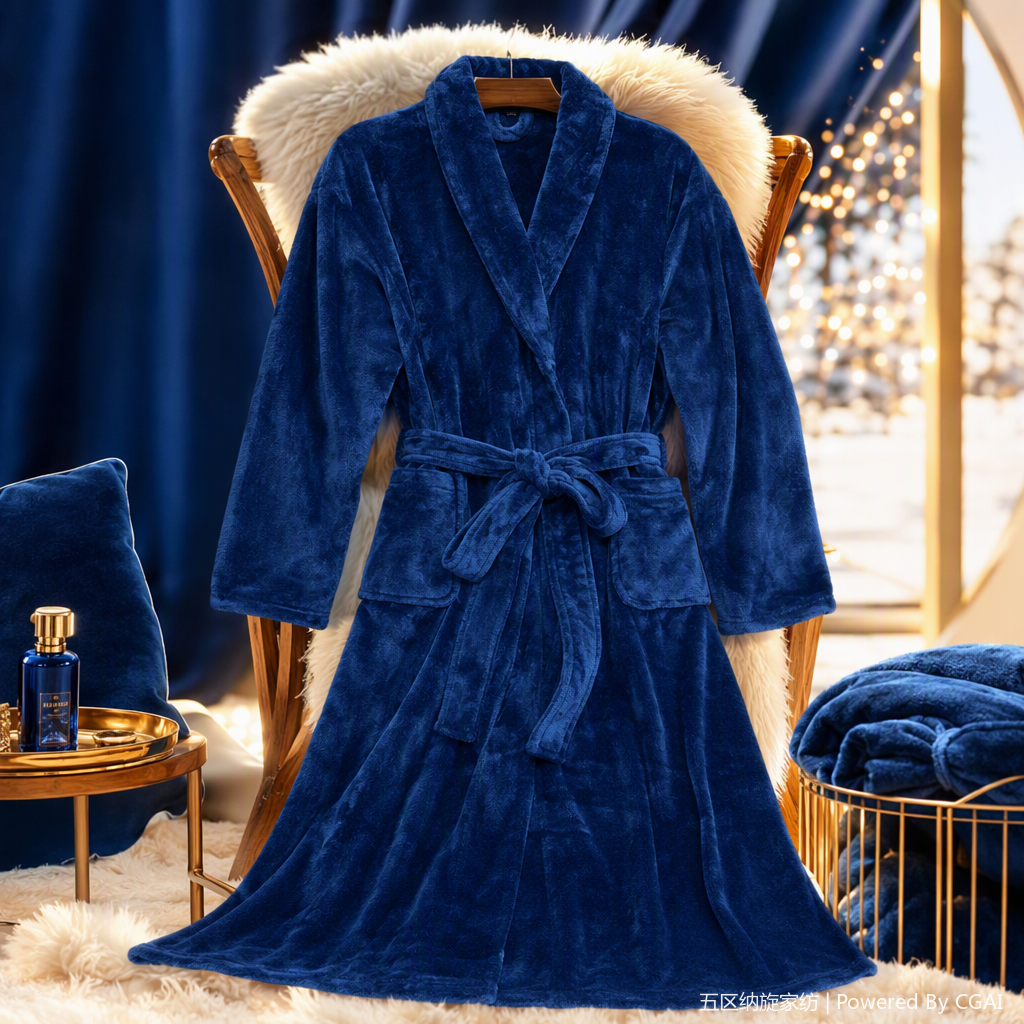 The deep blue suede bathrobe and moxibustion suit is warm and comfortable. It is suitable for both men and women and is soft and breathable Specification image