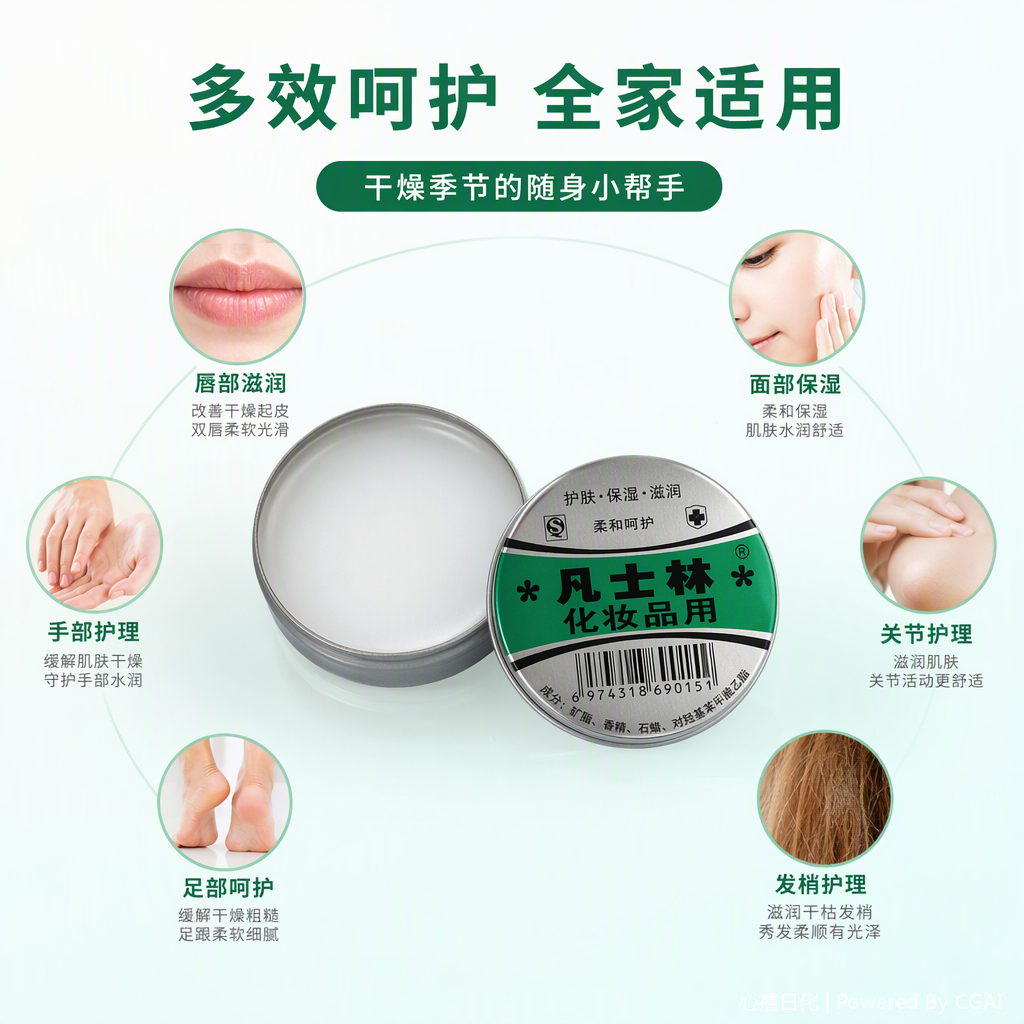 Two cans of Vaseline cosmetic moisturizing, hydrating, repairing and skin care products with a green label in a silver iron box pic 2