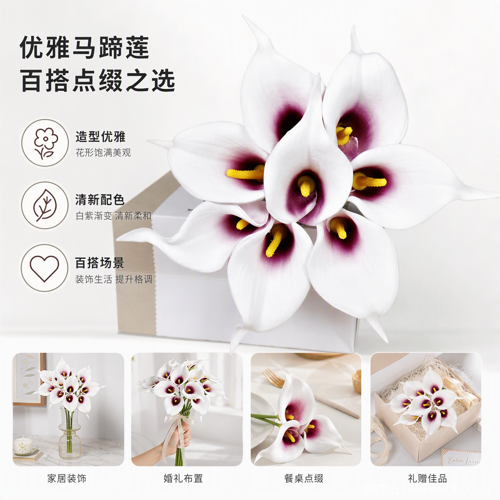 紫梅色黄芯马蹄莲鲜切花插盆观赏植物春夏室内绿植绿叶花卉