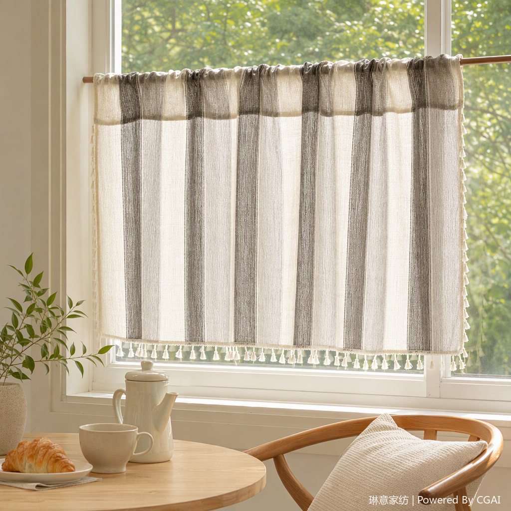 Striped tassel window curtains, mosquito-proof door curtains, magnetic screen window curtains, small curtains, window decoration, shielding, partitions, mosquito-proof and dust-proof details Picture