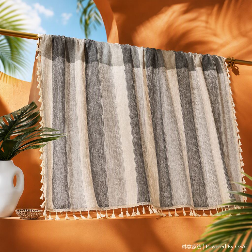 Striped tassel window curtains, mosquito-proof door curtains, magnetic screen window curtains, small curtains, window decoration, shielding, partitions, mosquito-proof and dust-proof Specification image