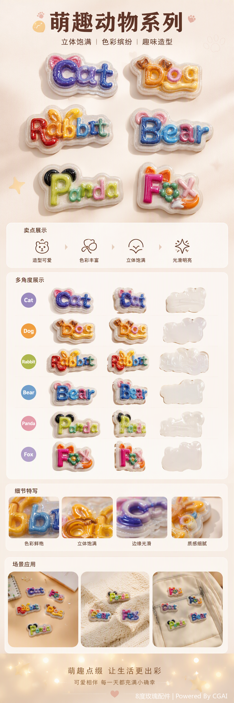 Badu8 Degree Rose brand colorful three-dimensional letter animal-shaped magnetic card decoration creative gift pic 1