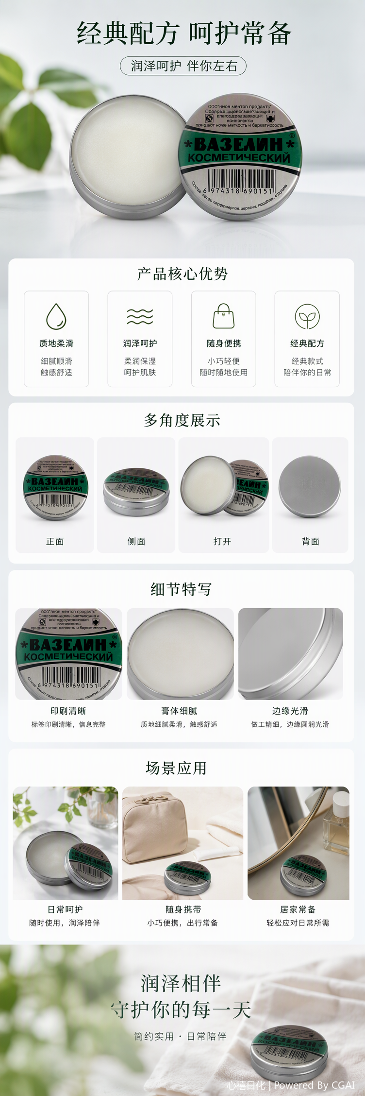 Two cans of Vaseline cosmetic moisturizing, hydrating, repairing and skin care products with a green label in a silver iron box pic 1