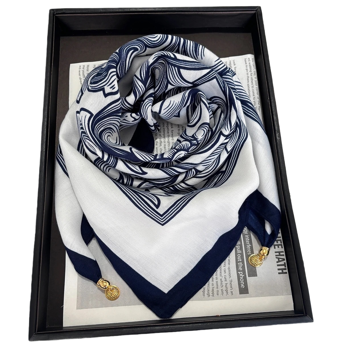 Azul blanco abstracto ondulado cuadrado pañuelo de seda versátil elegante verano protección solar chal suave pañuelo de seda accesorios Item Picture
