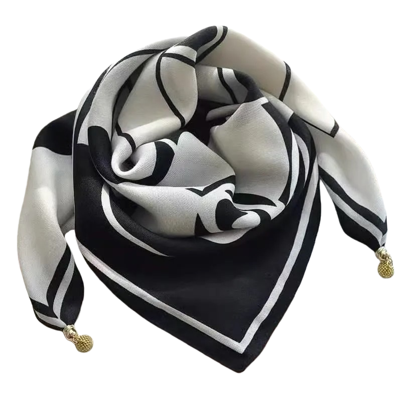 Moda versátil blanco y negro rayas patrón pañuelo suave ligero elegante mujer accesorios primavera verano Item Picture