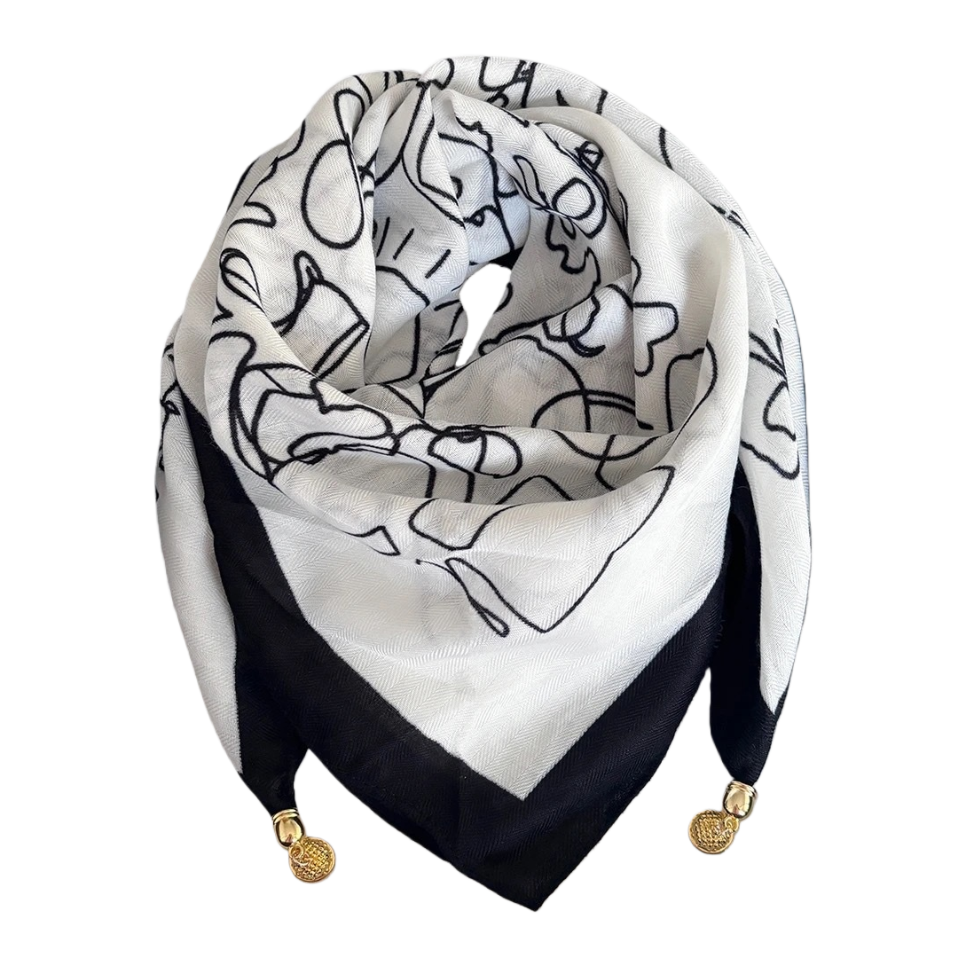 This stylish and versatile black and white striped pattern silk scarf is soft, light and versatile, and can be matched with various women's scarves as a gift Item Picture