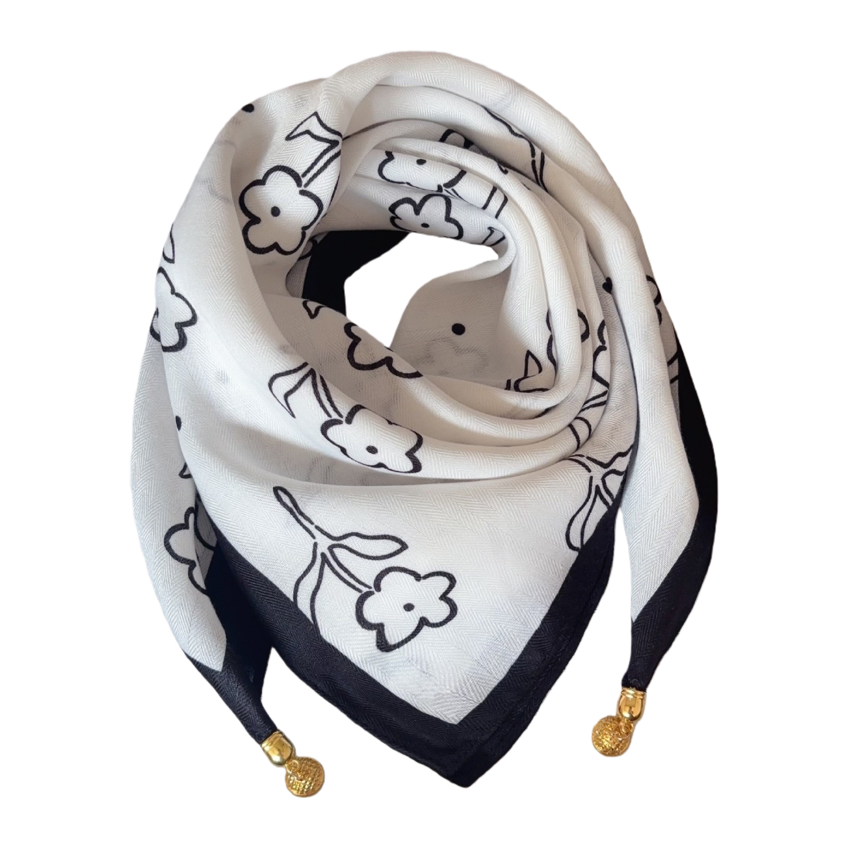 Moda versátil blanco y negro patrón floral pañuelo elegante mujer chal primavera verano nueva tendencia 100 accesorios Item Picture