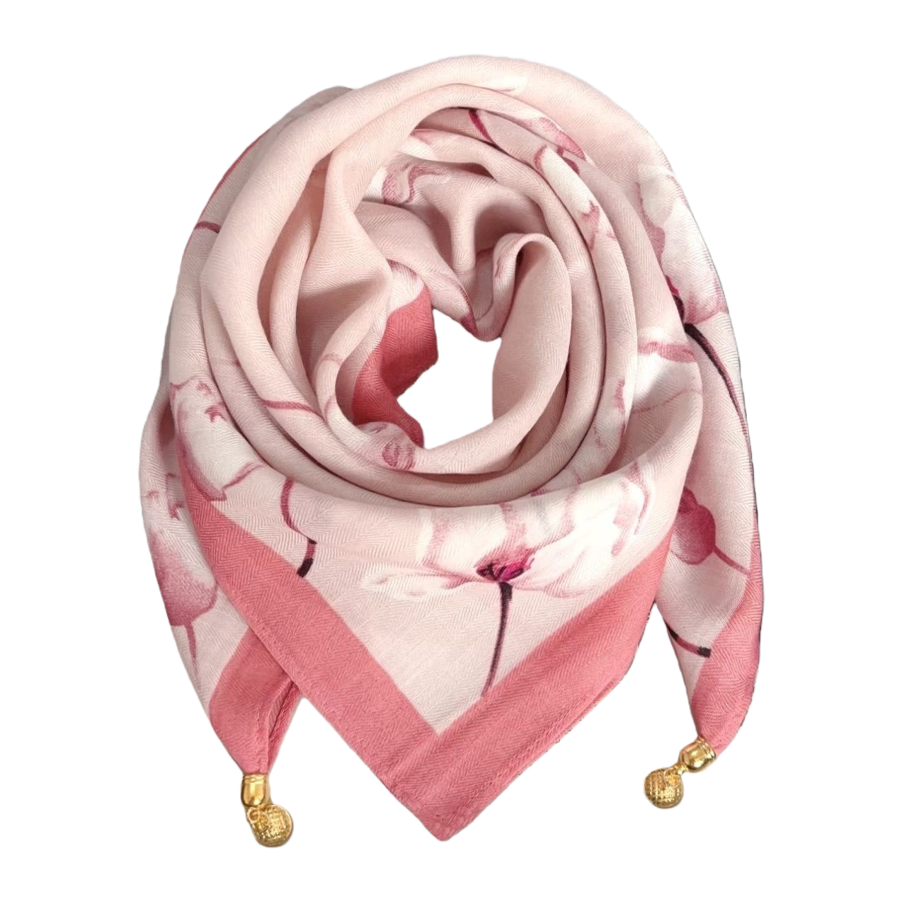 The elegant pink floral pattern silk scarf is a versatile new soft and lightweight shawl accessory for women in spring and summer Item Picture