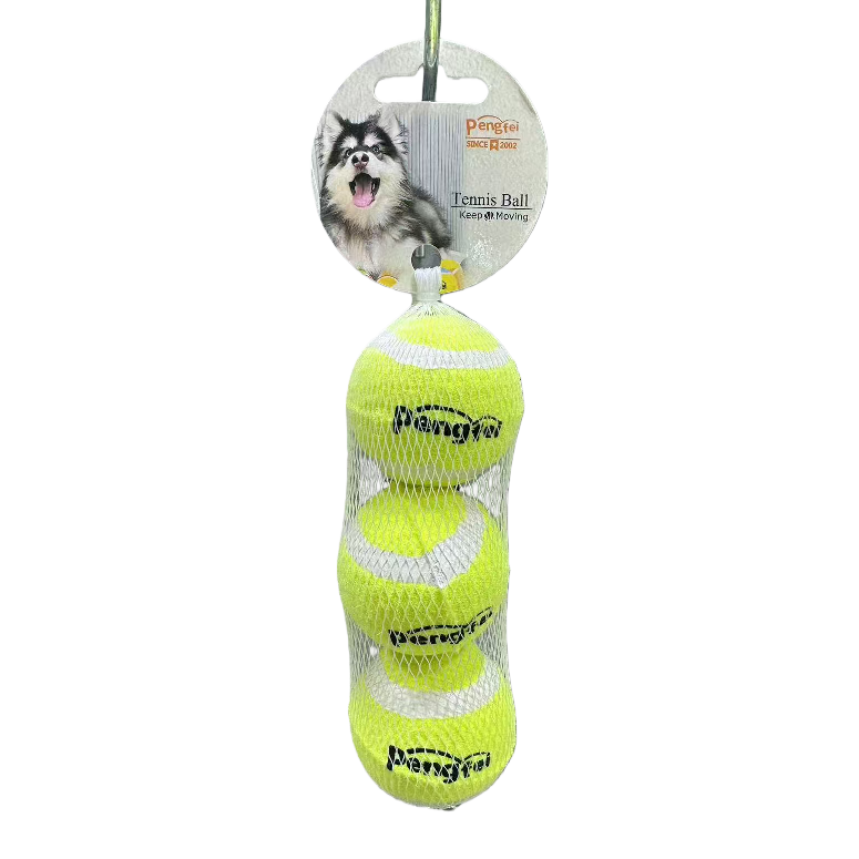 Three pet tennis balls in 2.5-inch, chewable yellow net bags, pet toys, interactive sports equipment for dogs Item Picture