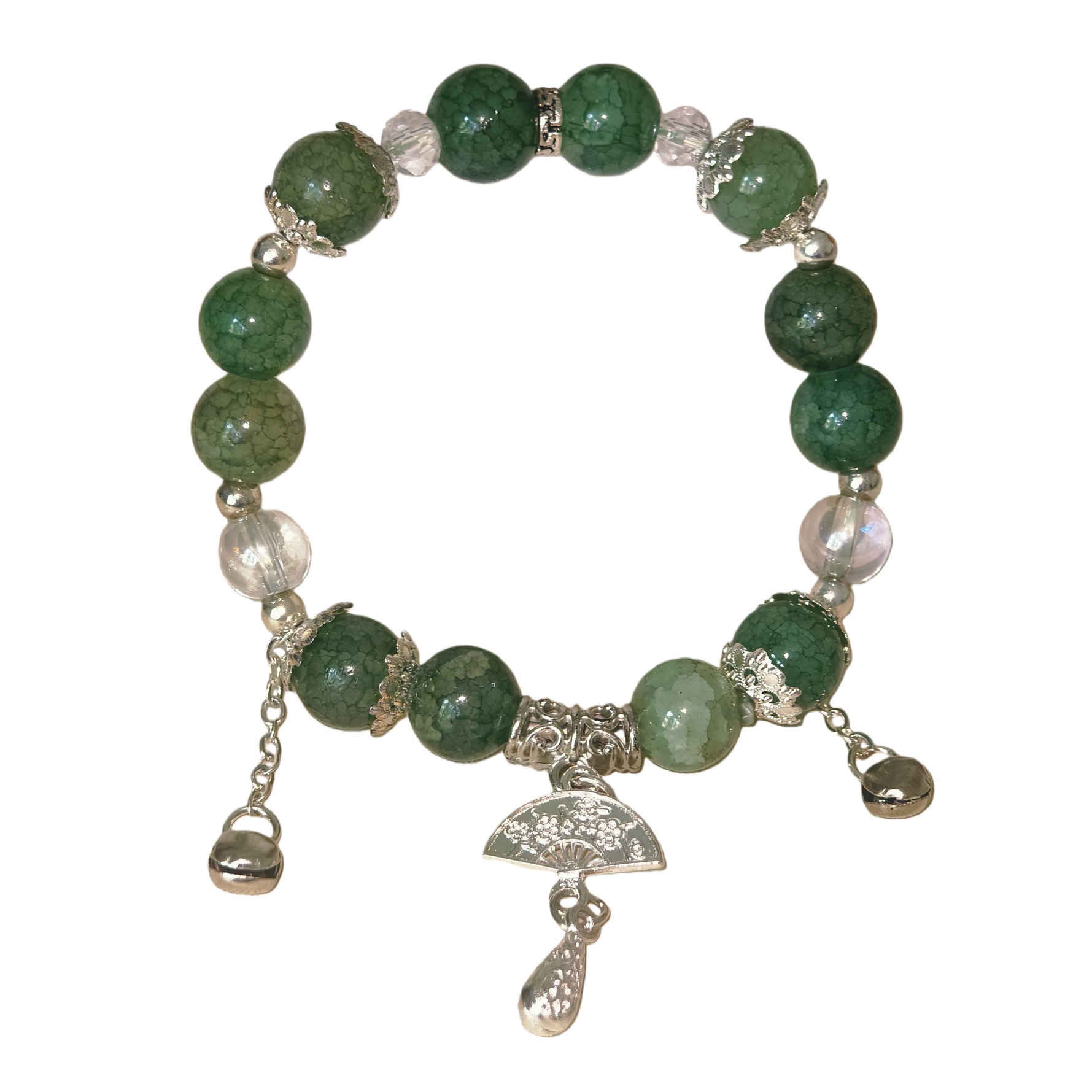 Natural cracked agate bead silver jewelry fan-shaped pendant bracelet, fashionable, retro and simple women's gift Item Picture
