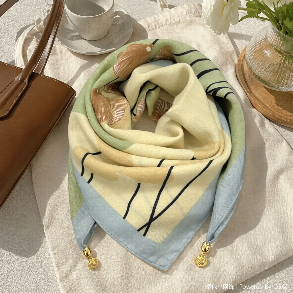 Moda seda bufanda rayas verdes estampado versátil elegante mujer primavera otoño chal regalo regalar details Picture