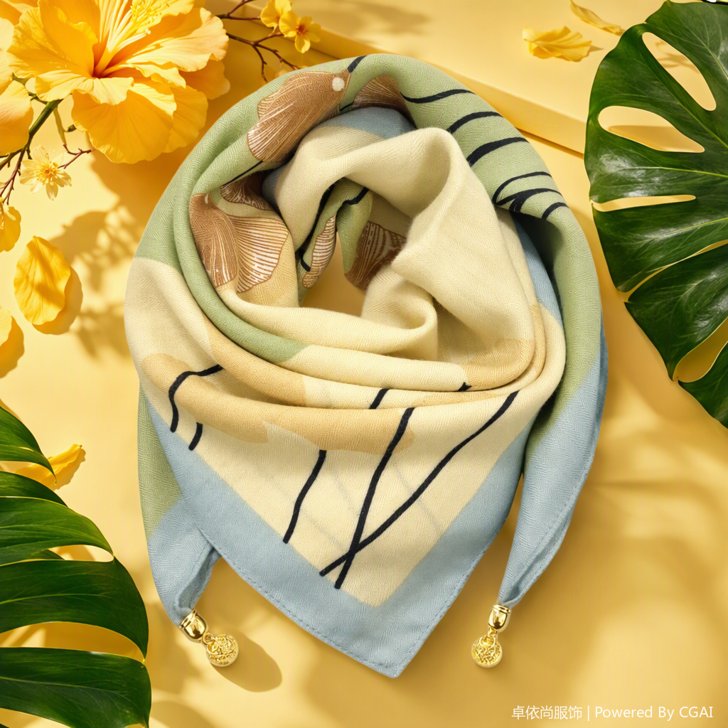 Moda seda bufanda rayas verdes estampado versátil elegante mujer primavera otoño chal regalo regalar Specification image